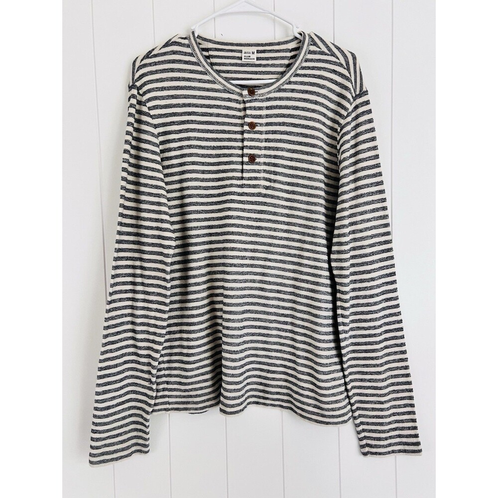 Club Monaco Navy Gray & White Striped 100% Cotton Shirt Womens Med Coastal